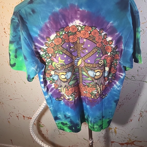 VTG Liquid Blue Grateful Dead 2000 Bears Roses Tie Dye Mandala T-Shirt Size M - Picture 5 of 6